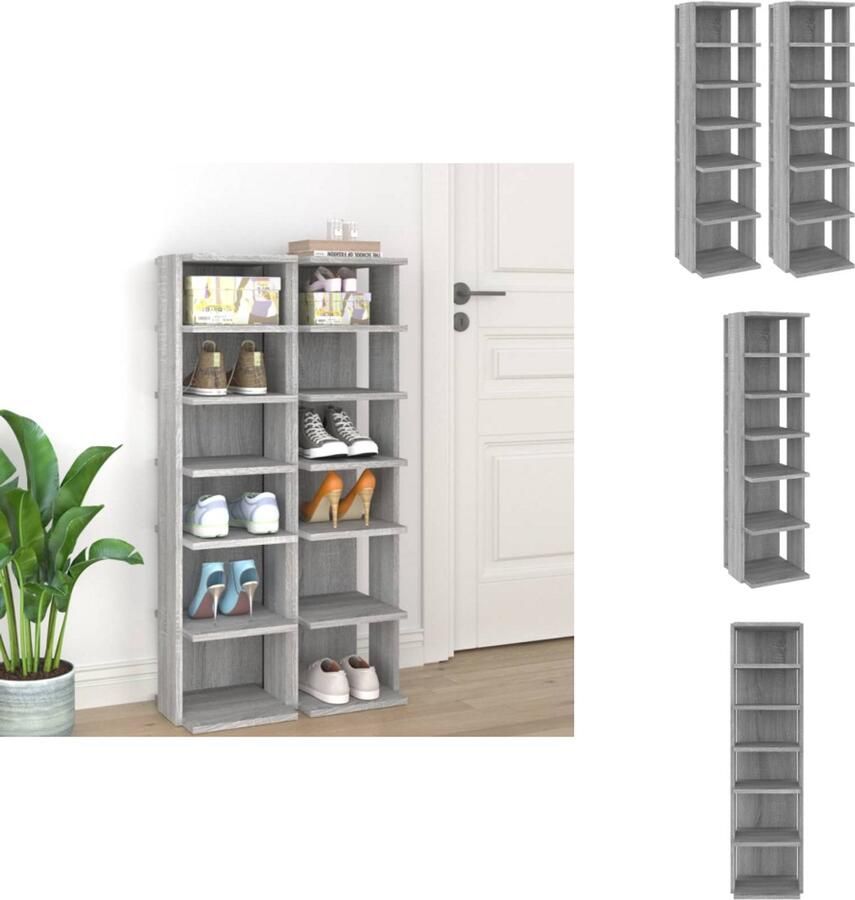 VidaXL Schoenenrek Schoenenrekken Opbergrek Voor Schoenen Schoenenstellage Schoenenrekken 2 st 27 5x27x102 cm bewerkt hout grijs sonoma