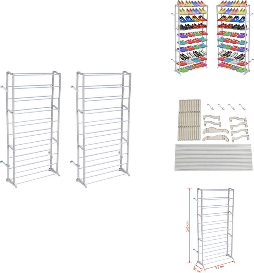 VidaXL Schoenenrek Wit Kunststof 72 x 20 x 140 cm Ruimte voor 40 paar schoenen Schoenenkast