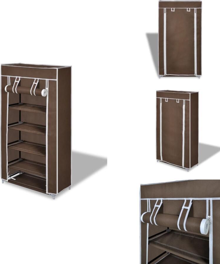 VidaXL Schoenenrek Schoenenrekken Schoenen Rek Schoenen Rekken Stoffen schoenenrek met hoes 58 x 28 x 106 cm bruin