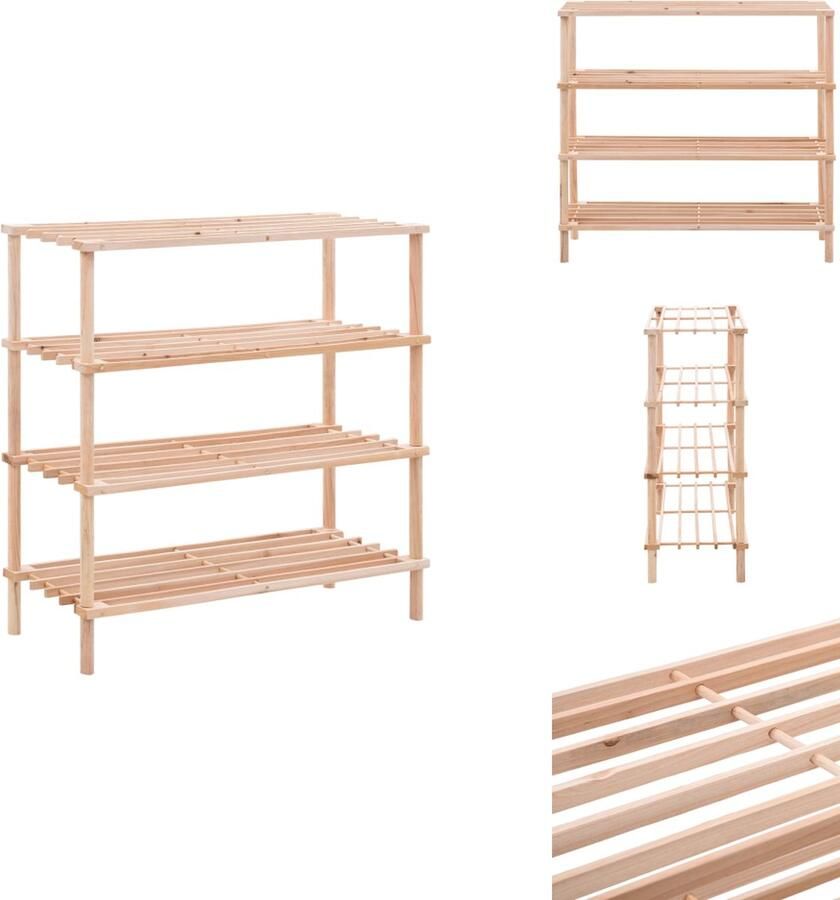 VidaXL Schoenenrek Schoenenrekken Schoenenkast Schoenen Kast Schoenenrek met 4 schappen 2 st massief vurenhout