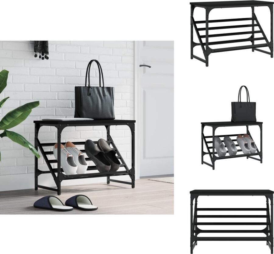 VidaXL Schoenenrek Schoenenrekken Schoenenkast Schoenen Kast Schoenenrek 60x30x45 cm bewerkt hout zwart