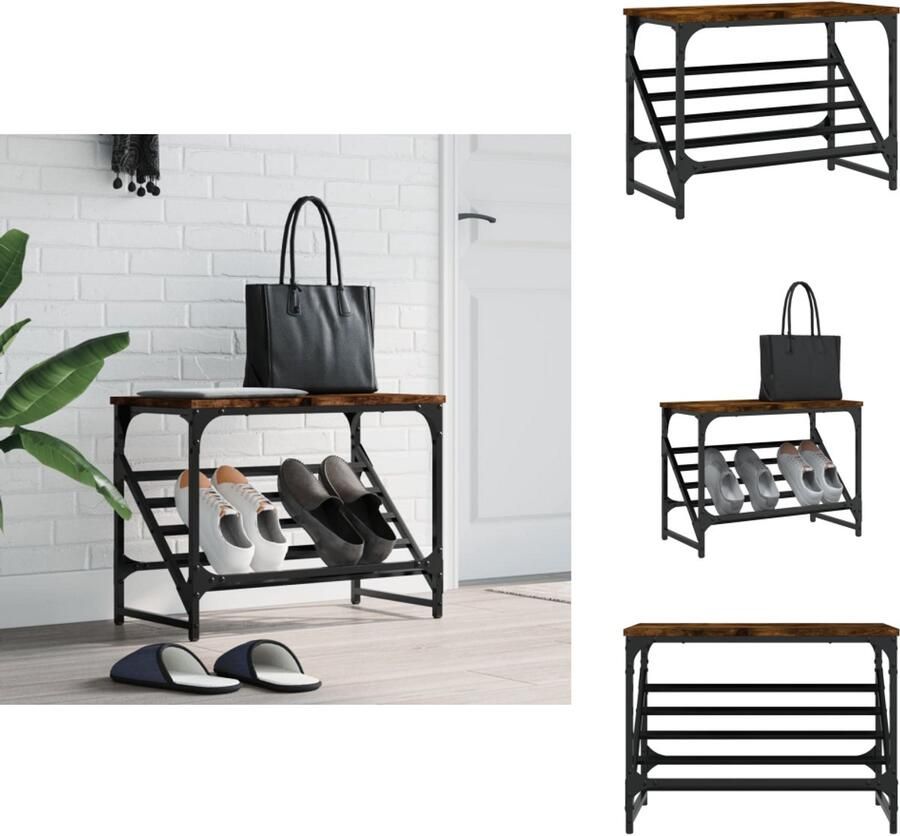 VidaXL Schoenenrek Schoenenrekken Schoenenkast Schoenen Kast Schoenenrek 60x30x45 cm bewerkt hout gerookt eikenkleurig