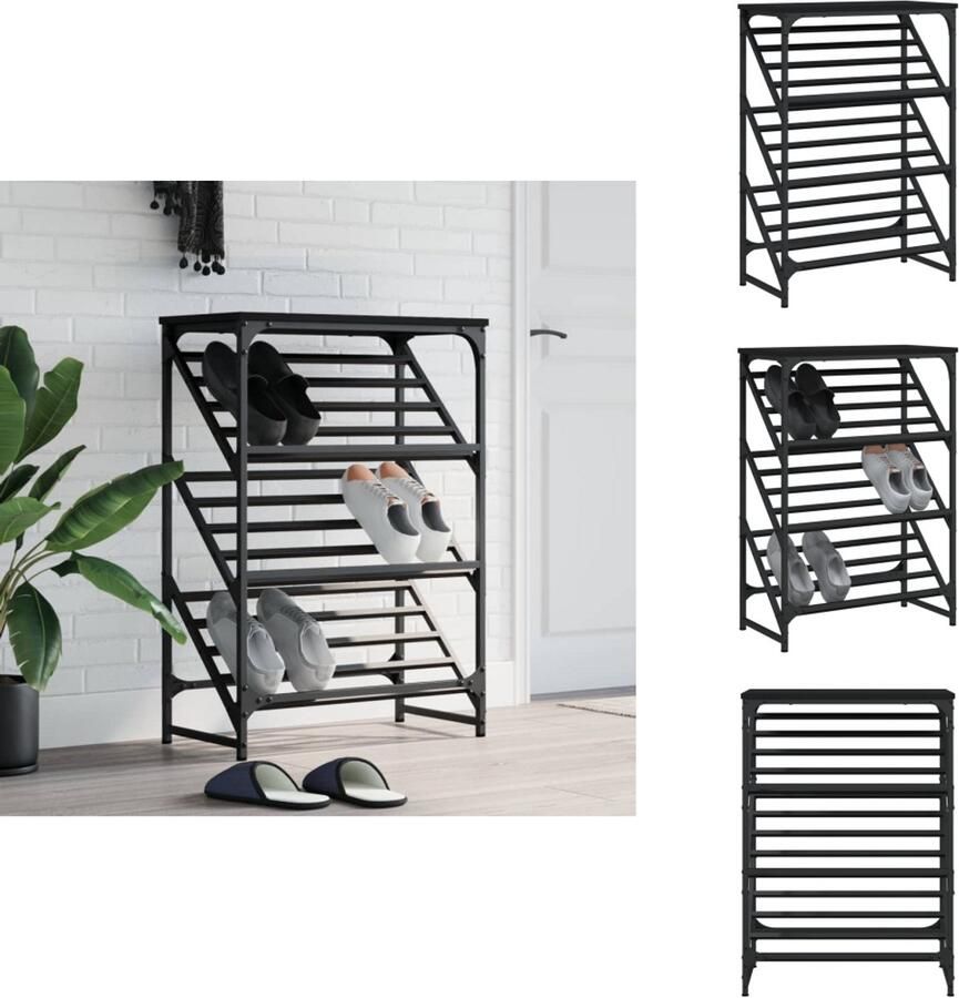 VidaXL Schoenenrek Schoenenrekken Schoenenkast Schoenen Kast Schoenenrek 60x30x85 cm bewerkt hout zwart