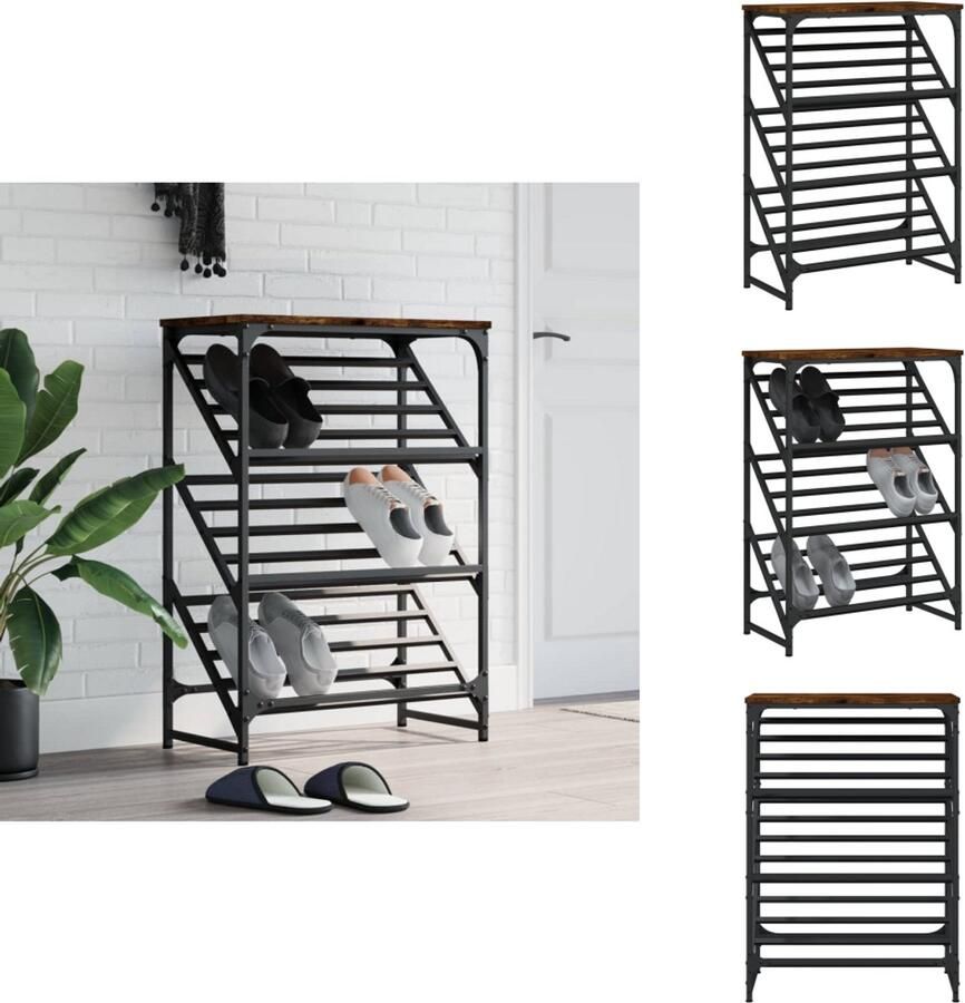 VidaXL Schoenenrek Schoenenrekken Schoenenkast Schoenen Kast Schoenenrek 60x30x85 cm bewerkt hout gerookt eikenkleurig