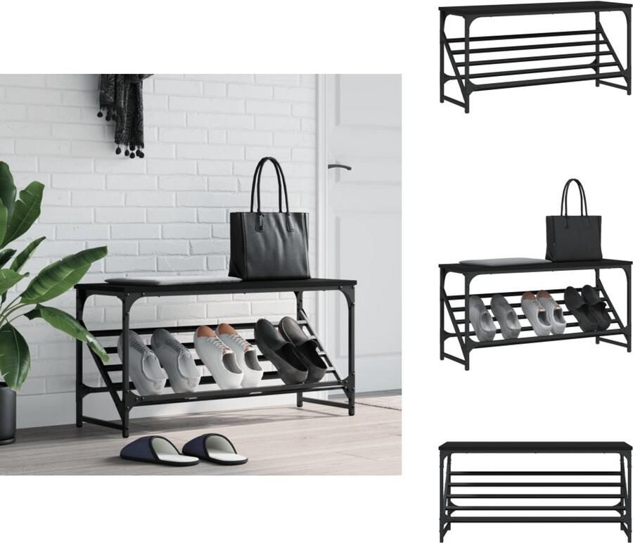 VidaXL Schoenenrek Schoenenrekken Schoenenkast Schoenen Kast Schoenenrek 90x30x45 cm bewerkt hout zwart