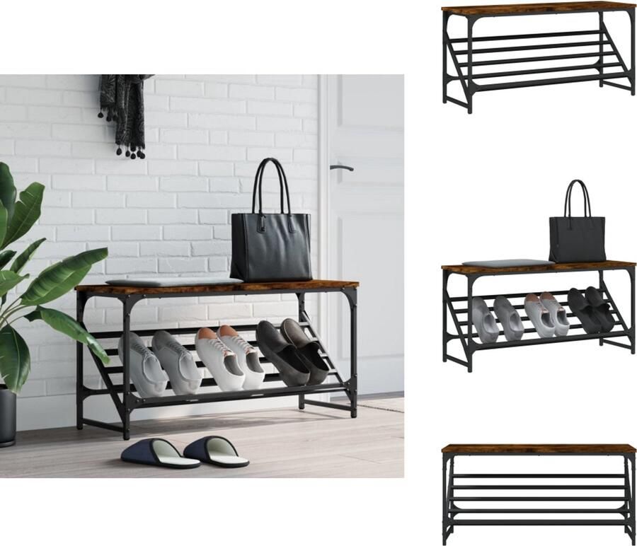 VidaXL Schoenenrek Schoenenrekken Schoenenkast Schoenen Kast Schoenenrek 90x30x45 cm bewerkt hout gerookt eikenkleurig