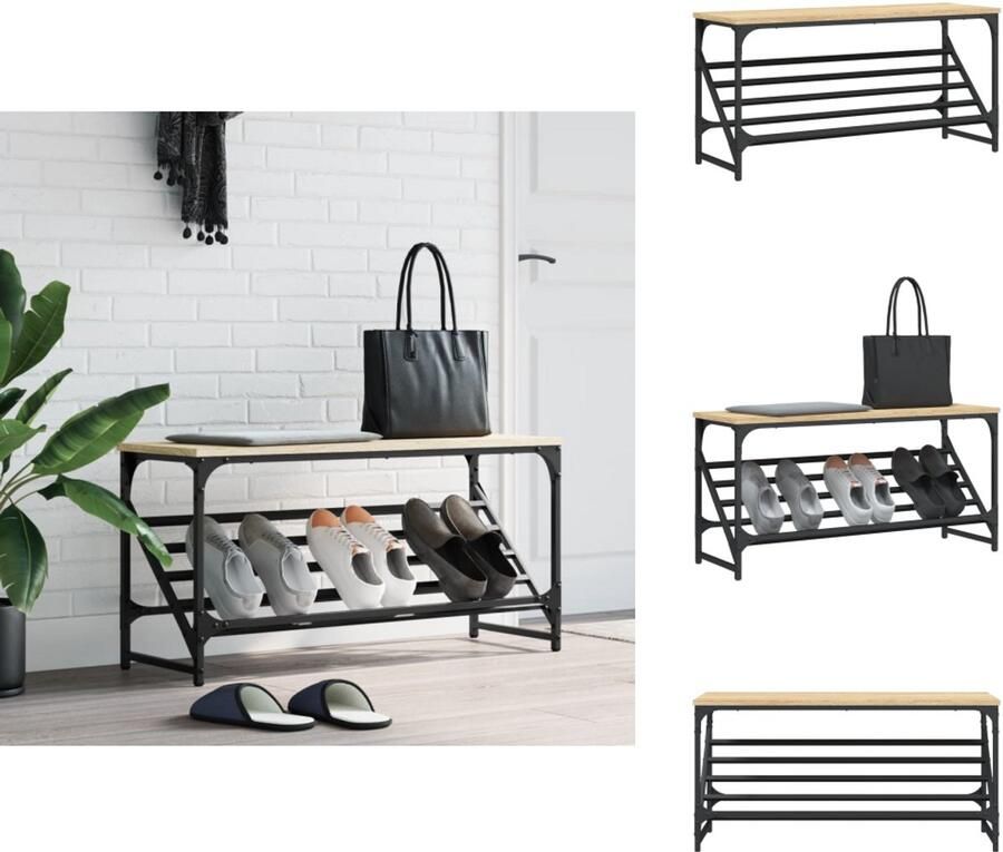 VidaXL Schoenenrek Schoenenrekken Schoenenkast Schoenen Kast Schoenenrek 90x30x45 cm bewerkt hout sonoma eikenkleurig