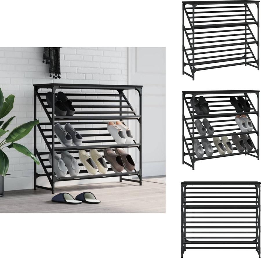 VidaXL Schoenenrek Schoenenrekken Schoenenkast Schoenen Kast Schoenenrek 90x30x85 cm bewerkt hout zwart