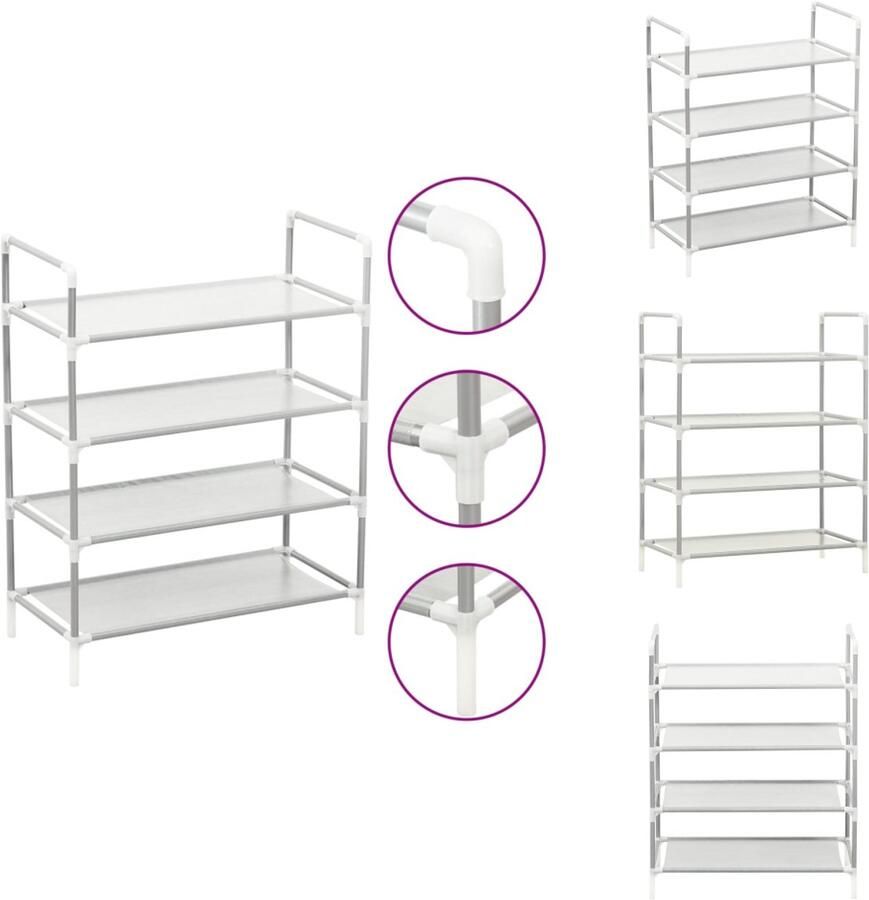 VidaXL Schoenenrek Schoenenrekken Schoenenordener Schoenenordeners Schoenenrek met 4 schappen metaal en nonwoven stof zilverkleur