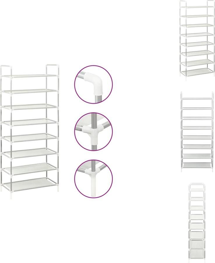 VidaXL Schoenenrek Schoenenrekken Schoenenordener Schoenenordeners Schoenenrek met 8 schappen metaal en nonwoven stof zilverkleur - Foto 2