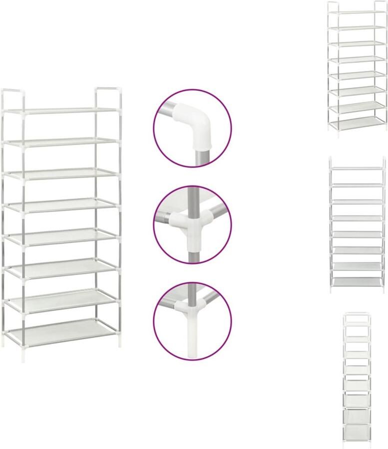 VidaXL Schoenenrek Schoenenrekken Schoenenordener Schoenenordeners Schoenenrek met 8 schappen metaal en nonwoven stof zilverkleur