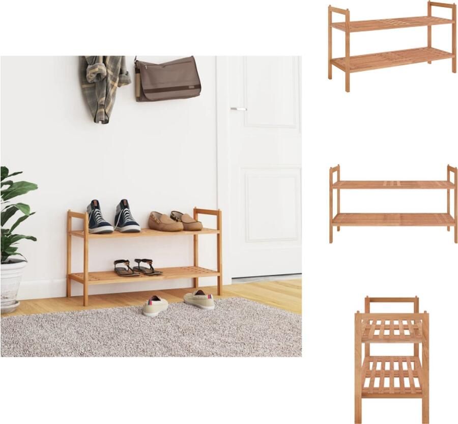 VidaXL Schoenenrek Schoenenrekken Schoenenordener Schoenenorganiser Schoenenrek 69x27x41 cm massief walnotenhout