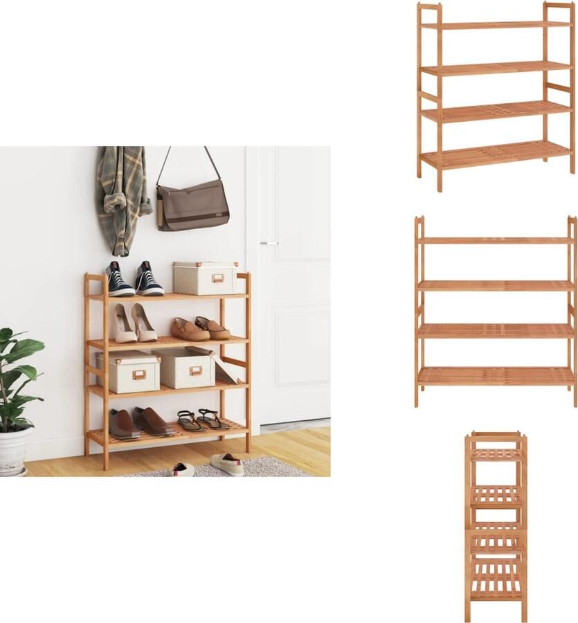 VidaXL Schoenenrek Schoenenrekken Schoenenordener Schoenenorganiser Schoenenrekken 2 st 69x27x41 cm massief walnotenhout - Foto 2