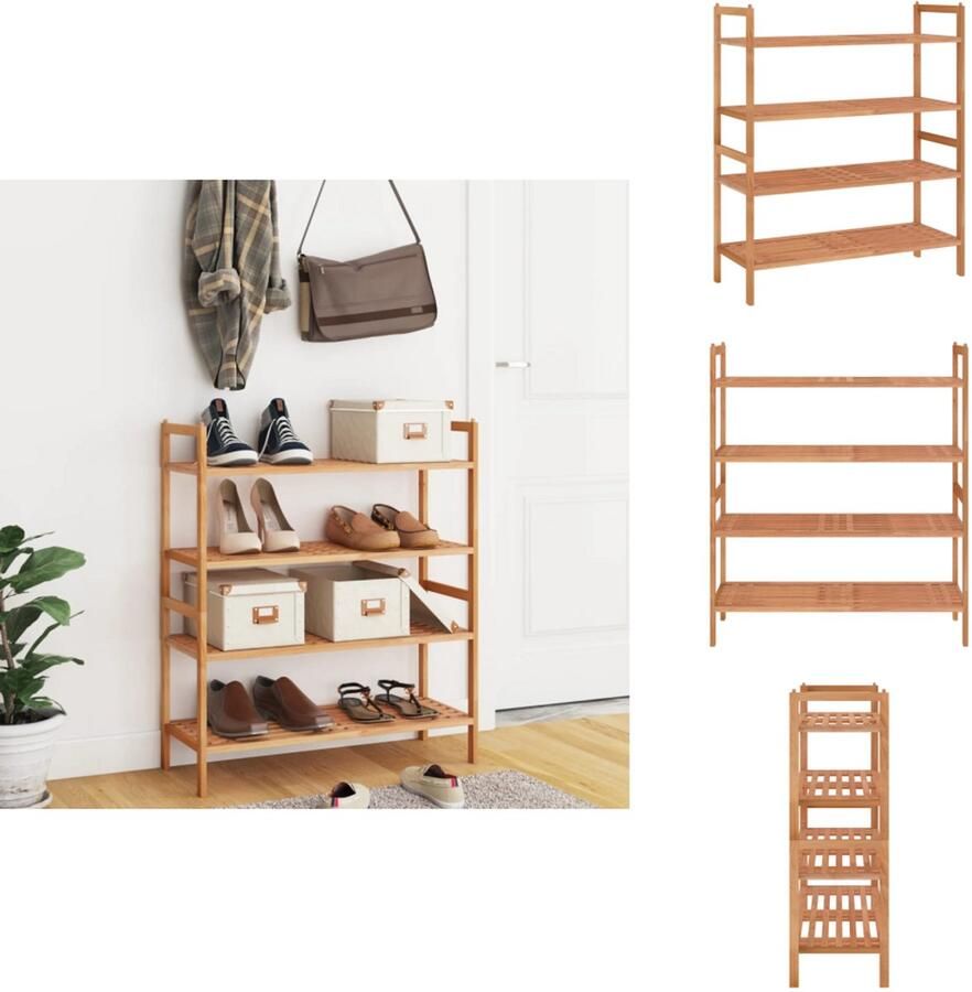 VidaXL Schoenenrek Schoenenrekken Schoenenordener Schoenenorganiser Schoenenrekken 2 st 69x27x41 cm massief walnotenhout
