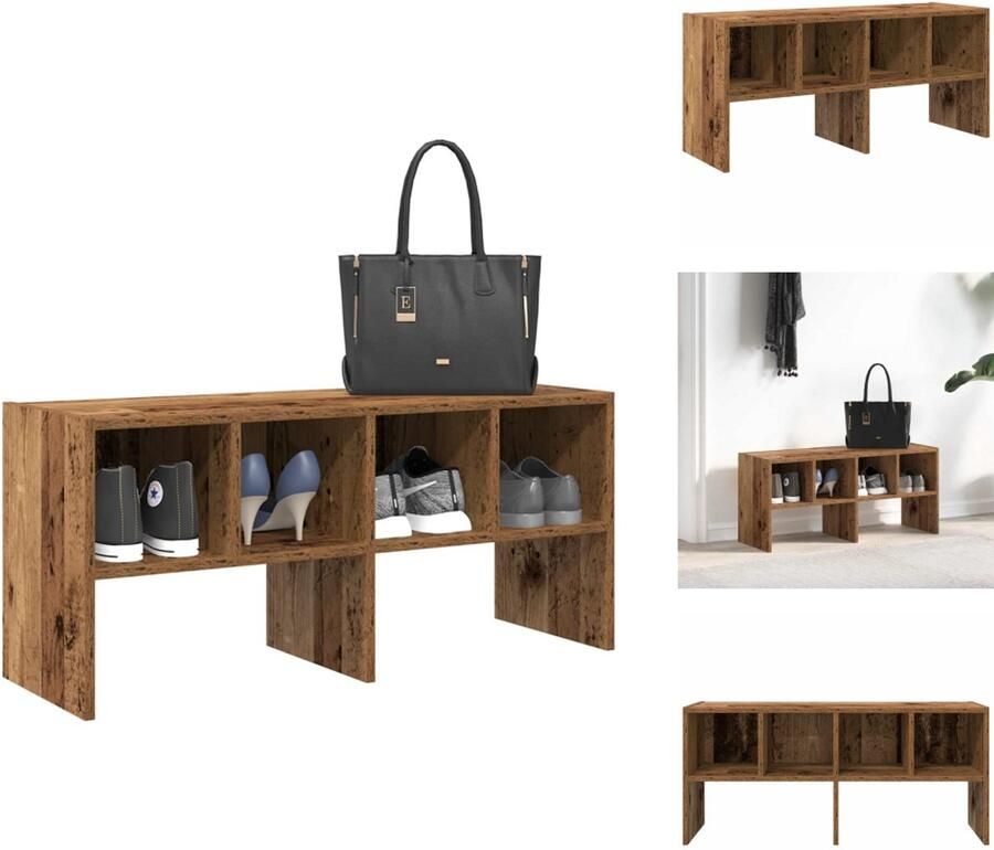 VidaXL Schoenenrek Schoenrekken Schoen Opbergrek Schoenorganisator Schoenenrek stapelbaar 89 5x30x40 cm oud houtkleurig