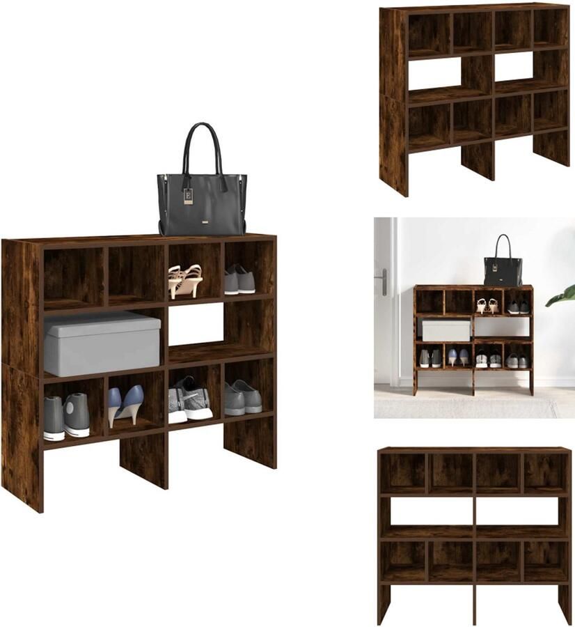 VidaXL Schoenenrek Schoenrekken Schoen Opbergrek Schoenorganisator Schoenenrekken 2 st stapelbaar 89 5x30x40 cm gerookt eikenkleur