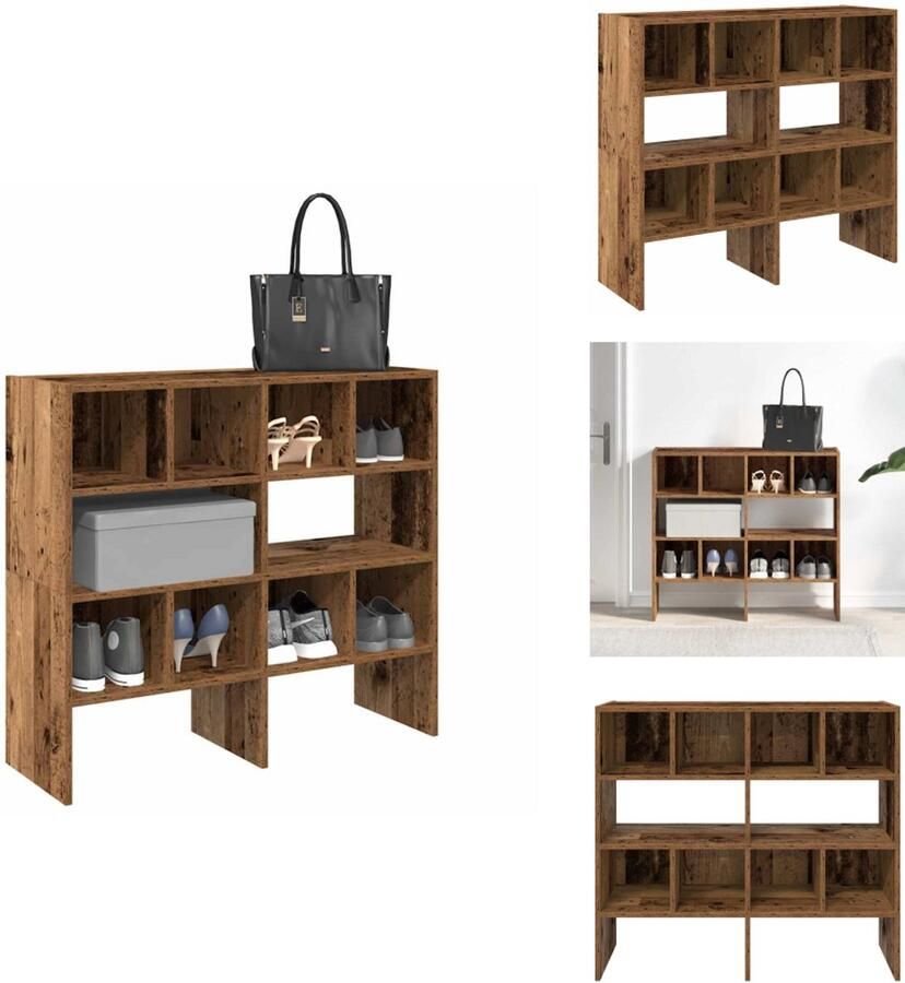VidaXL Schoenenrek Schoenrekken Schoen Opbergrek Schoenorganisator Schoenenrekken 2 st stapelbaar 89 5x30x40 cm oud houtkleurig