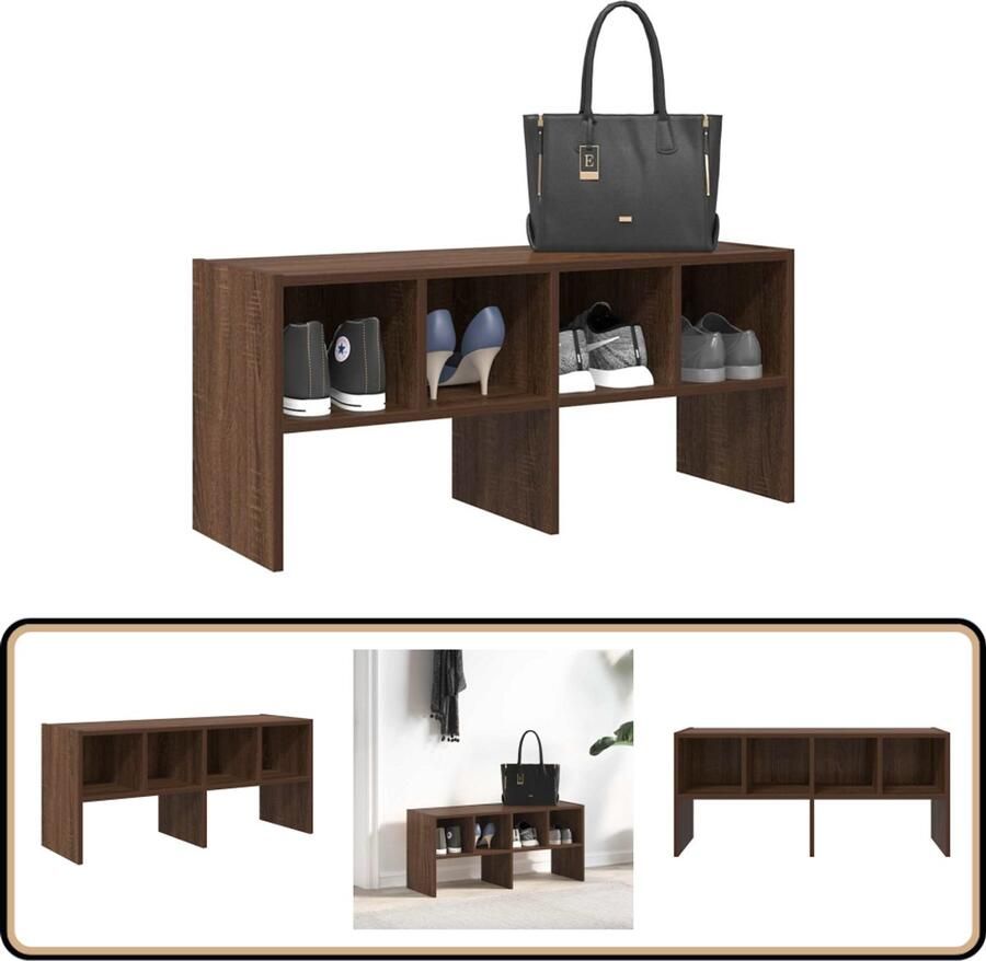 VidaXL Schoenenrek stapelbaar bruin eiken 89 5x30x40 cm Schoenenrek Houten Schoenenkast Schoenen Organizer Opbergkast Entree Organisatie
