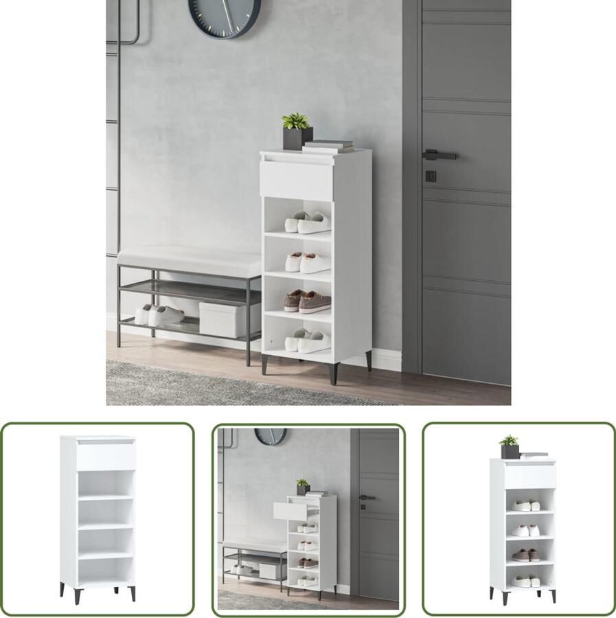 VidaXL Schoenenrek Wit Bewerkt hout 40x36x105 cm Schoenenrek Schoenen Kast Schoenuitlegger Bergruimte Schoenen Houten Schoenenrek Witte Schoenenkast