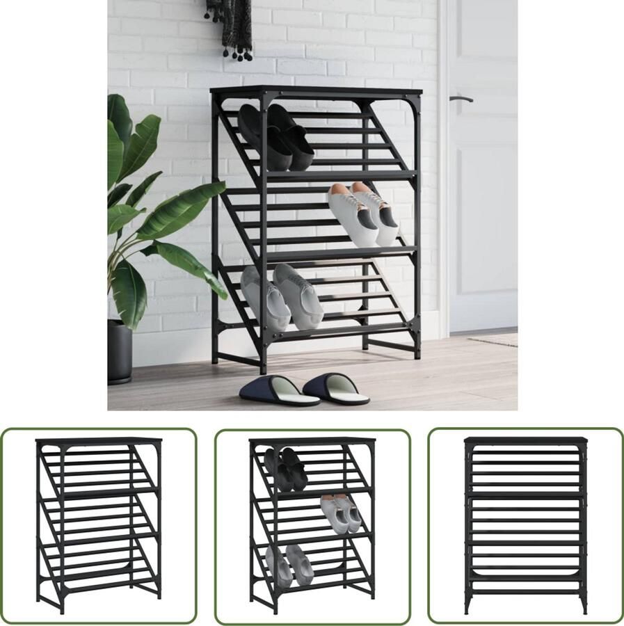 VidaXL Schoenenrek Zwart 60x30x85 cm Schoenenrek Schoenen Kast Entree Meubel Opbergmeubel Houten Schoenenrek Zwarte Schoenenkast Klassiek Schoenenrek Schoenuitlegger Shoe Rack Shoe Organizer - Foto 2