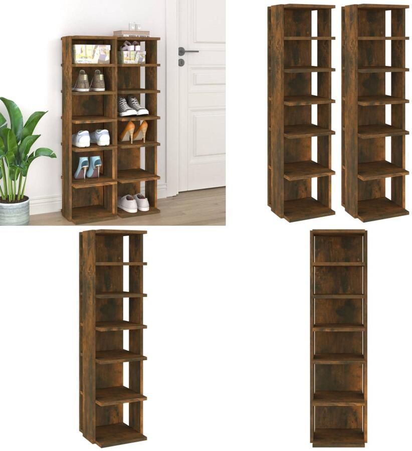 VidaXL Schoenenrekken 2 st 27 5x27x102 cm bewerkt hout gerookt eiken Schoenenrek Schoenenrekken Opbergrek Voor Schoenen Schoenenstellage