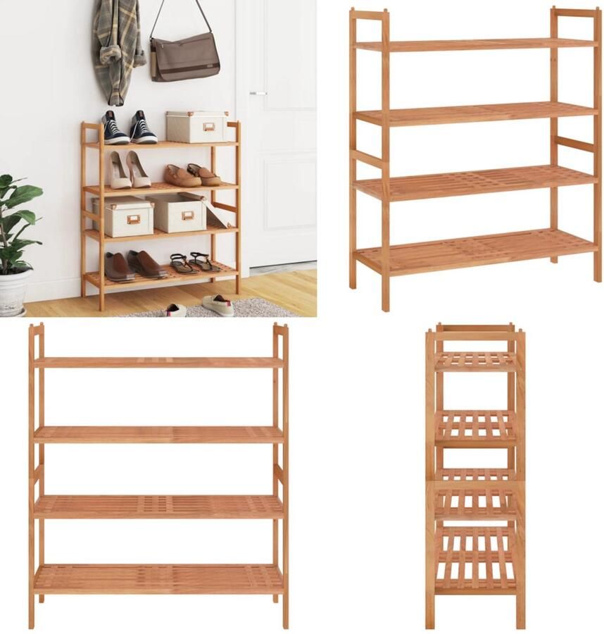 VidaXL Schoenenrekken 2 st 69x27x41 cm massief walnotenhout Schoenenrek Schoenenrekken Schoenenordener Schoenenorganiser