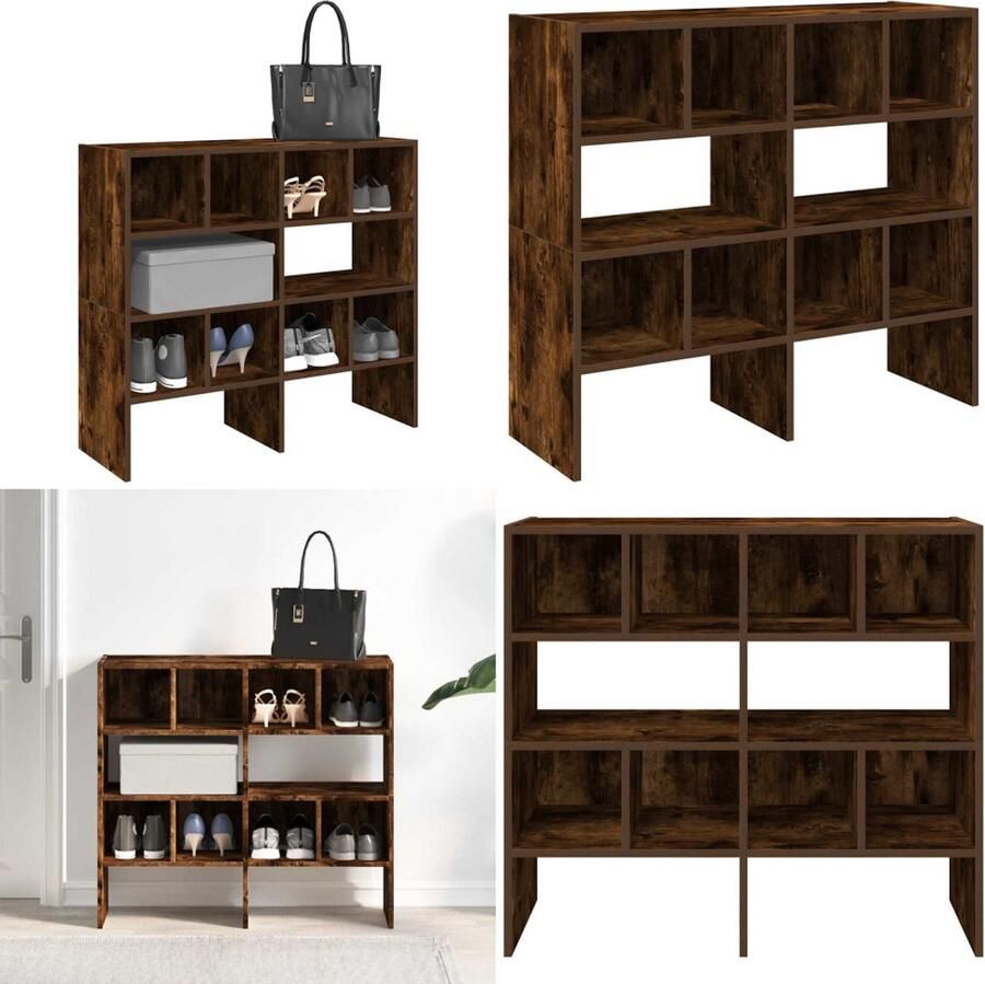 VidaXL Schoenenrekken 2 st stapelbaar 89 5x30x40 cm gerookt eikenkleur Schoenenrek Schoenrekken Schoen Opbergrek Schoenorganisator