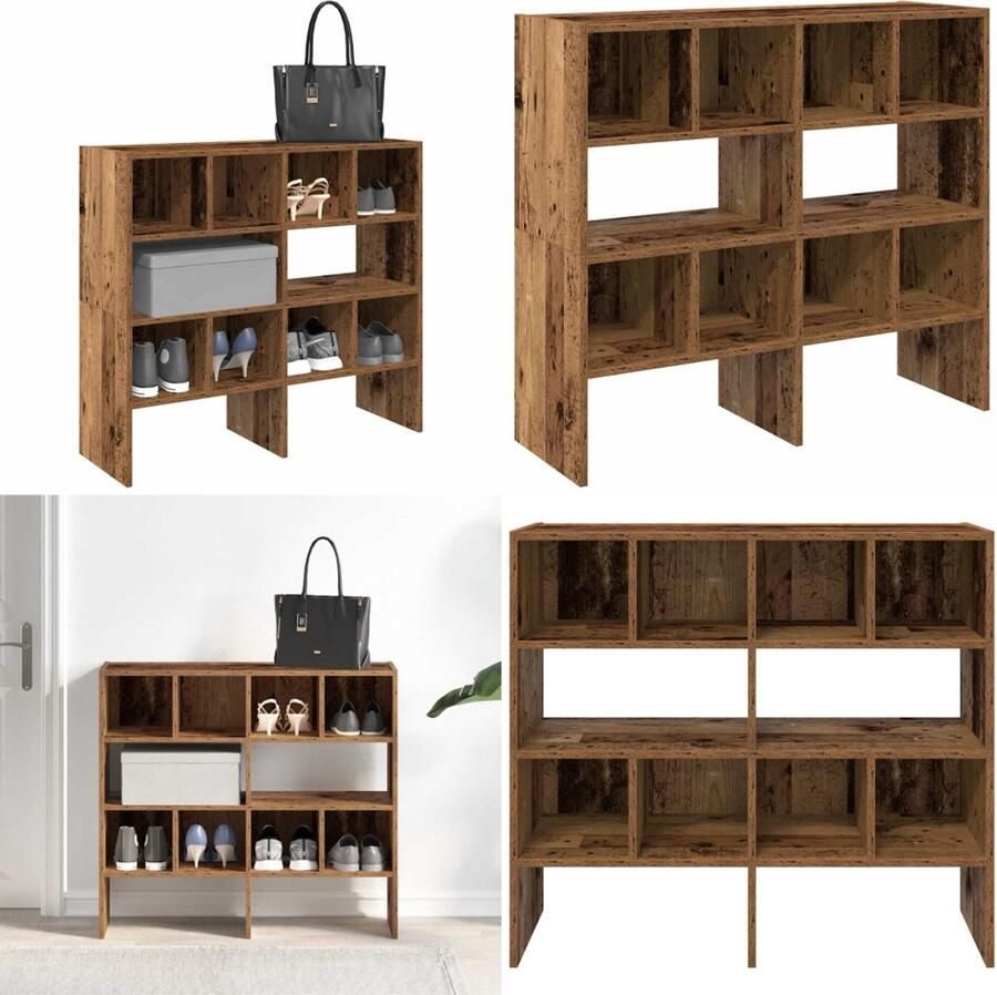 VidaXL Schoenenrekken 2 st stapelbaar 89 5x30x40 cm oud houtkleurig Schoenenrek Schoenrekken Schoen Opbergrek Schoenorganisator