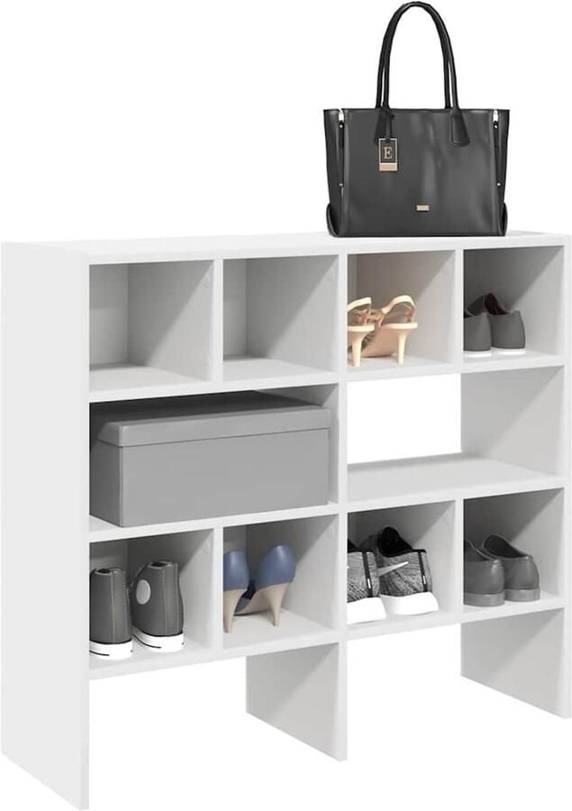 VidaXL Schoenenrekken 2 stuks Stapelbaar Wit Schoenenrek Schoenenkast Opbergsysteem Houten Schoenenrek Bamboeschoenendragers