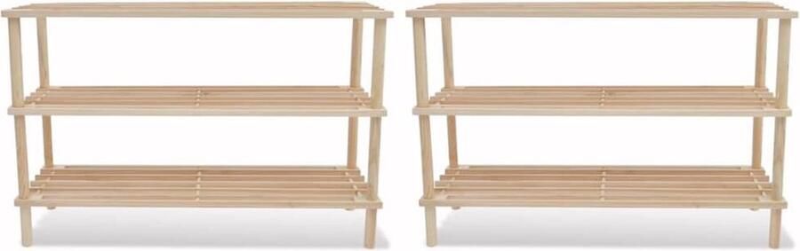 VidaXL Schoenenrekken 3 schappen 2 stuks Vurenhout Schoenenrek Schoenenkast Houten Schoenenkast Vurenhout Schoenenkast Organisatie Kast Entryway Furniture Binnenhuisdecoratie Meubilair Bergruimte Schoeisel Organizer - Foto 2