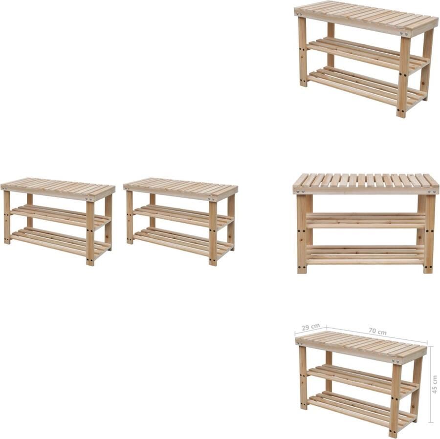 VidaXL Schoenrek Schoenrekken Schoenenkast Schoenenopberger Schoenenrekken met bank 2 st massief hout
