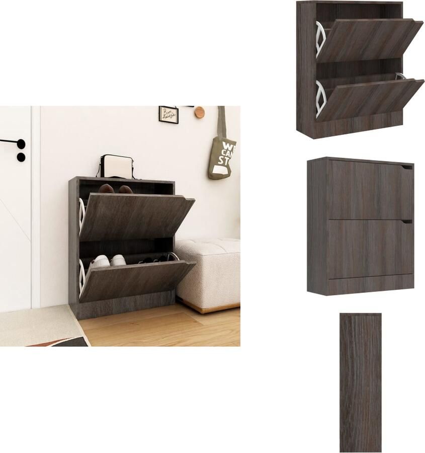 VidaXL Schoenrek Schoenrekken Schoenenrek Schoenenrekken Schoenenkast 2 deuren 59x24x74 cm spaanplaat sonoma eikenkleur