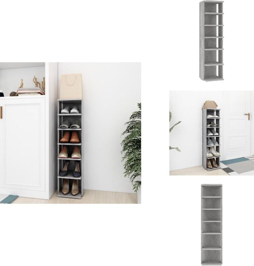 VidaXL Schoenrek Schoenrekken Schoenenrek Schoenenrekken Schoenenkast 27 5x27x102 cm bewerkt hout betongrijs - Foto 2