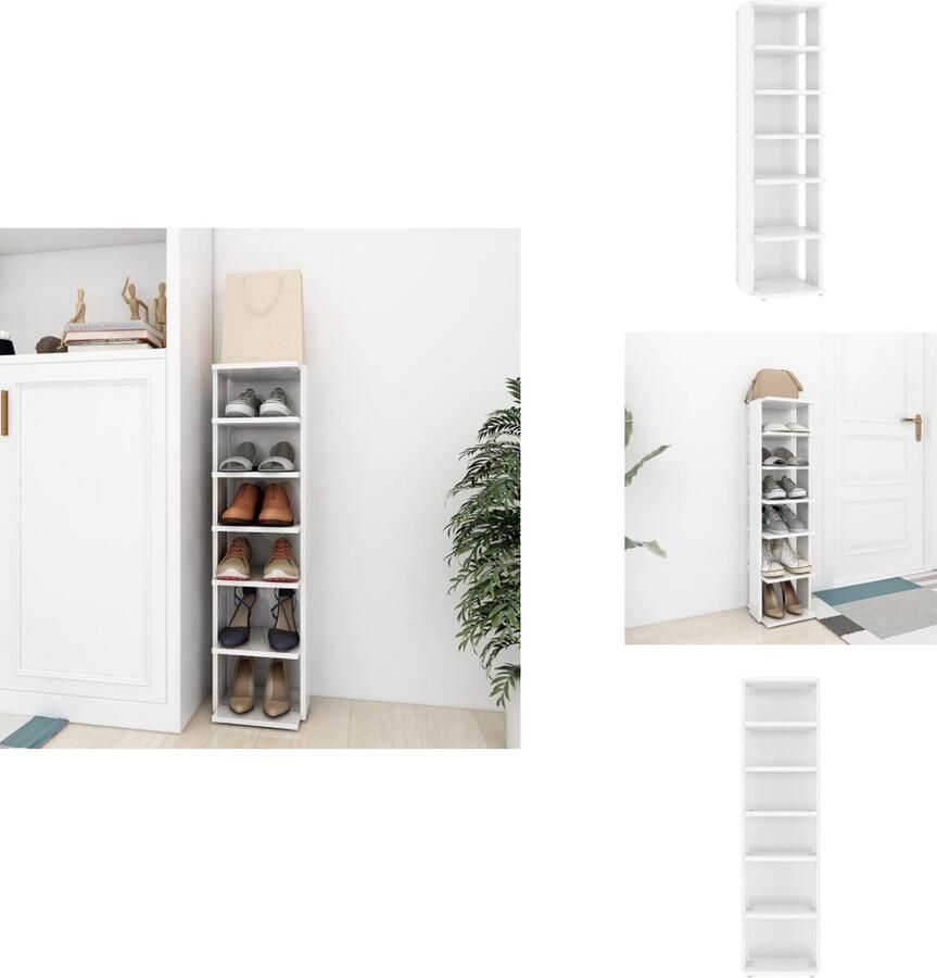 VidaXL Schoenrek Schoenrekken Schoenenrek Schoenenrekken Schoenenkast 27 5x27x102 cm bewerkt hout hoogglans wit - Foto 2
