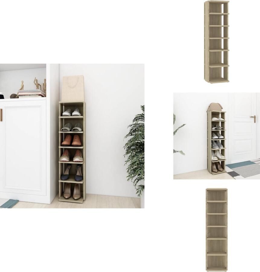 VidaXL Schoenrek Schoenrekken Schoenenrek Schoenenrekken Schoenenkast 27 5x27x102 cm bewerkt hout sonoma eikenkleurig - Foto 2