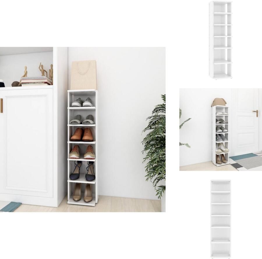 VidaXL Schoenrek Schoenrekken Schoenenrek Schoenenrekken Schoenenkast 27 5x27x102 cm bewerkt hout hoogglans wit