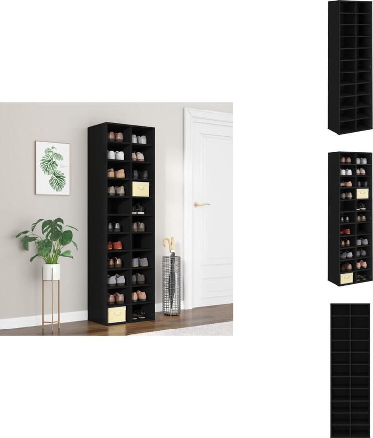 VidaXL Schoenrek Schoenrekken Schoenenrek Schoenenrekken Schoenenkast 54x34x183 cm bewerkt hout zwart