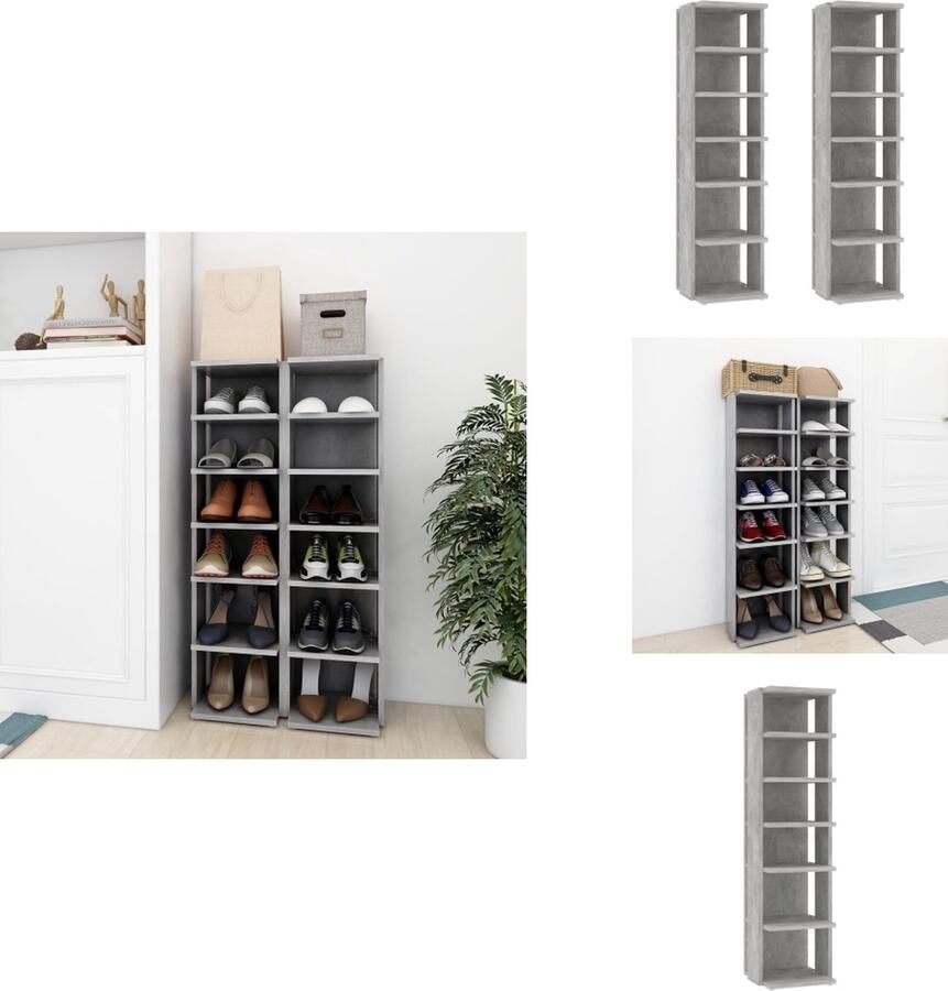VidaXL Schoenrek Schoenrekken Schoenenrek Schoenenrekken Schoenenkasten 2 st 27 5x27x102 cm betongrijs - Foto 2