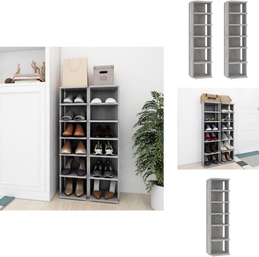 VidaXL Schoenrek Schoenrekken Schoenenrek Schoenenrekken Schoenenkasten 2 st 27 5x27x102 cm betongrijs