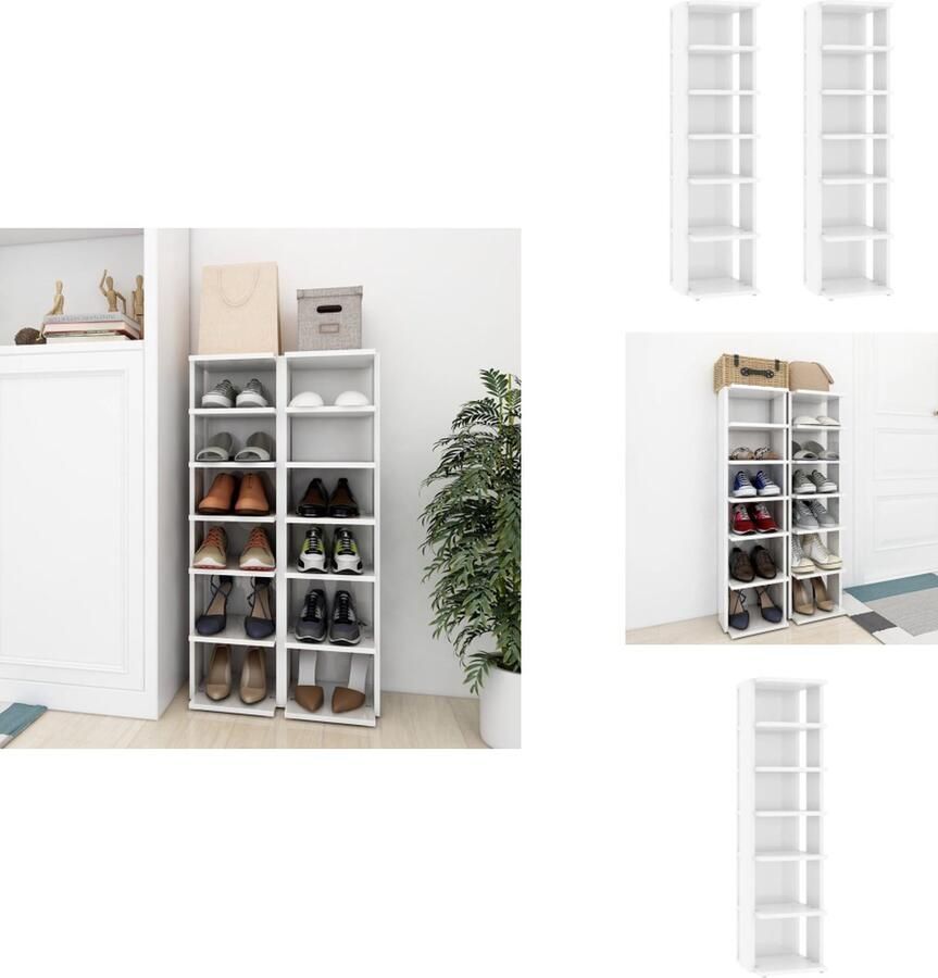VidaXL Schoenrek Schoenrekken Schoenenrek Schoenenrekken Schoenenkasten 2 st 27-5x27x102 cm hoogglans wit - Foto 2