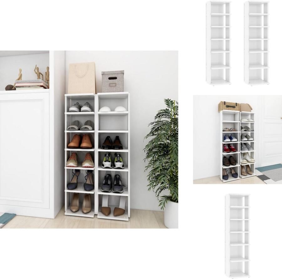 VidaXL Schoenrek Schoenrekken Schoenenrek Schoenenrekken Schoenenkasten 2 st 27-5x27x102 cm hoogglans wit