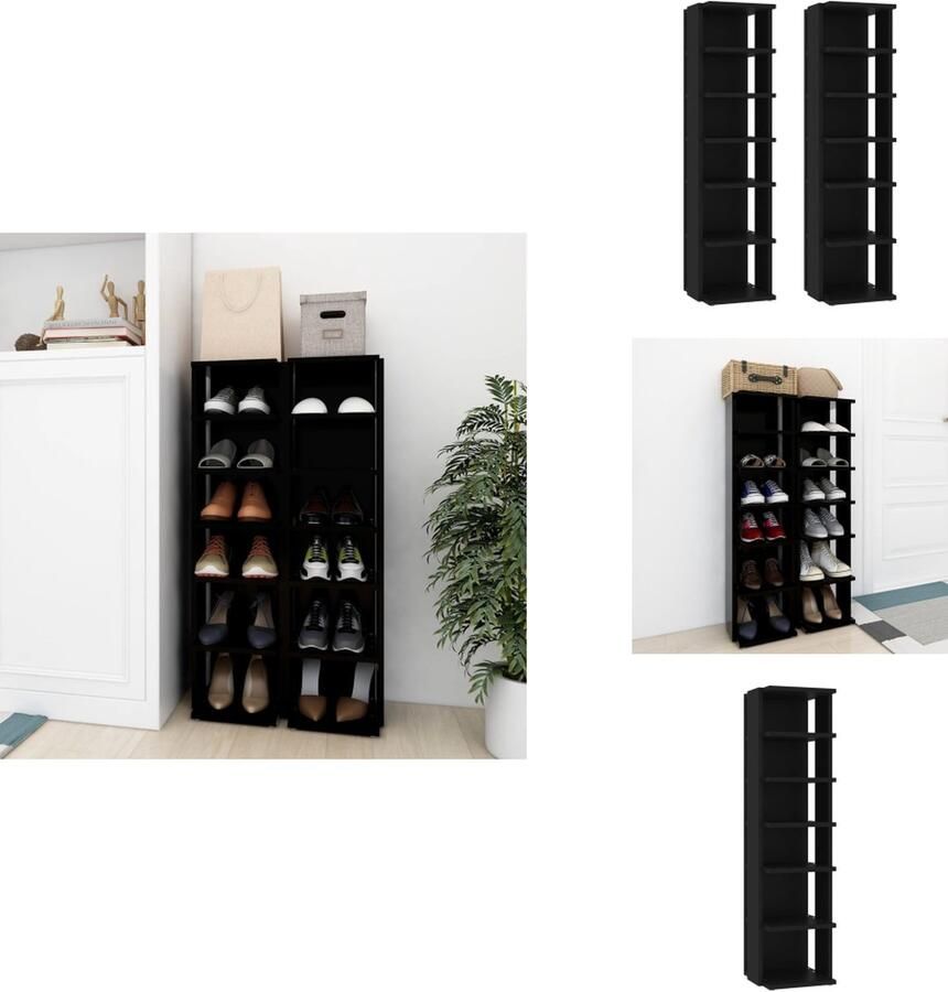 VidaXL Schoenrek Schoenrekken Schoenenrek Schoenenrekken Schoenenkasten 2 st 27 5x27x102 cm zwart