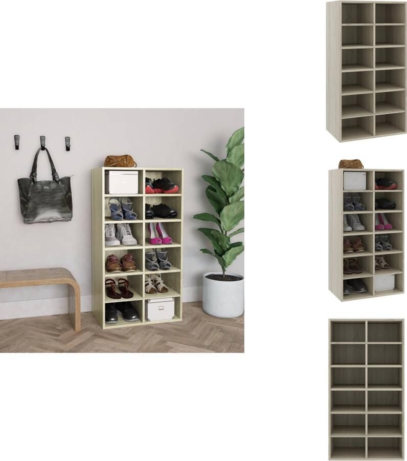VidaXL Schoenrek Schoenrekken Schoenorganiser Schoenorganisers Schoenenrek 54x34x100 5 cm bewerkt hout sonoma eikenkleurig