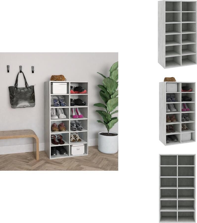 VidaXL Schoenrek Schoenrekken Schoenorganiser Schoenorganisers Schoenenrek 54x34x100 5 cm bewerkt hout betongrijs