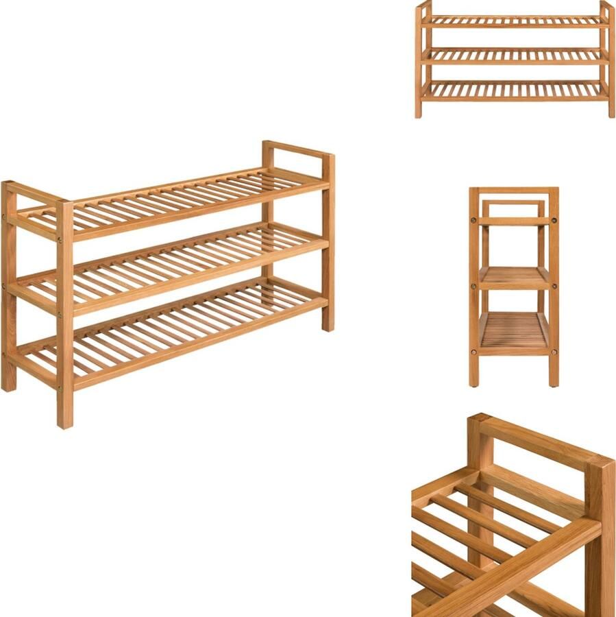 VidaXL Schoenrek Schoenrekken Schoenorganiser Schoenorganisers Schoenenrek met 3 schappen 100x27x60 cm massief eikenhout