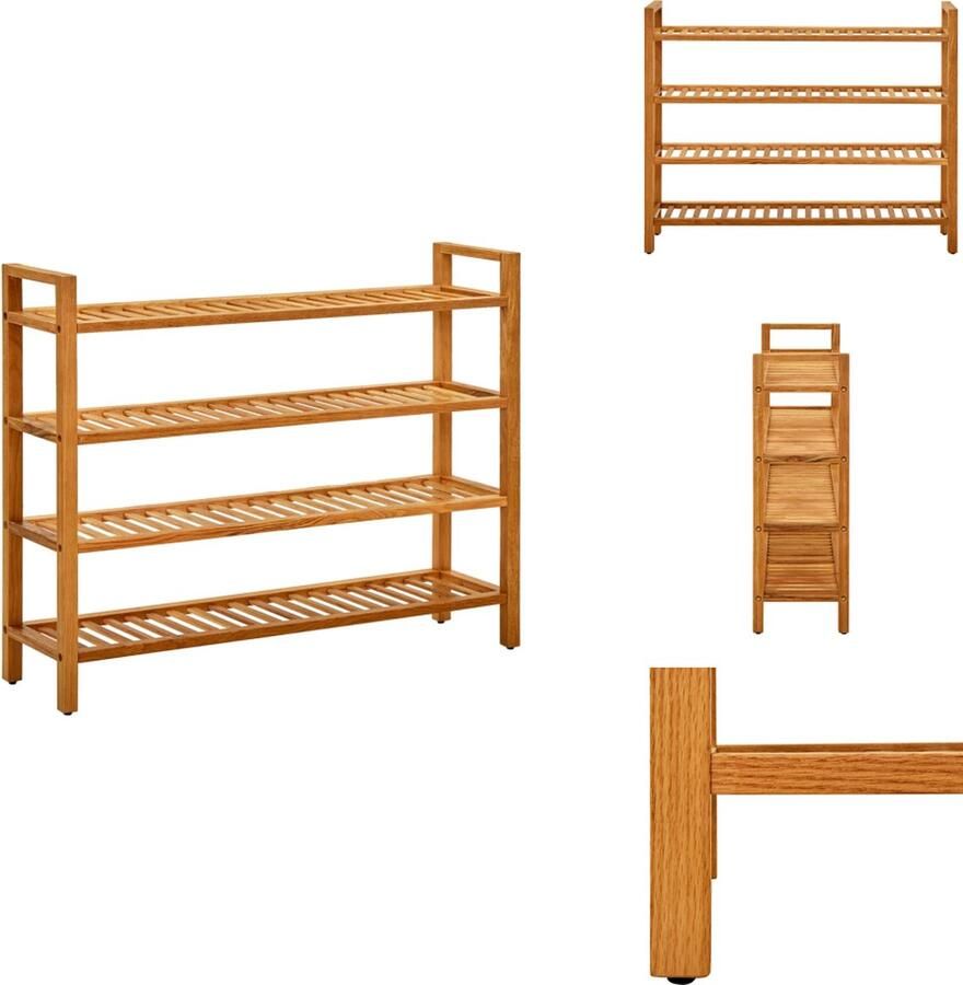 VidaXL Schoenrek Schoenrekken Schoenorganiser Schoenorganisers Schoenenrek met 4 schappen 100x27x80 cm massief eikenhout