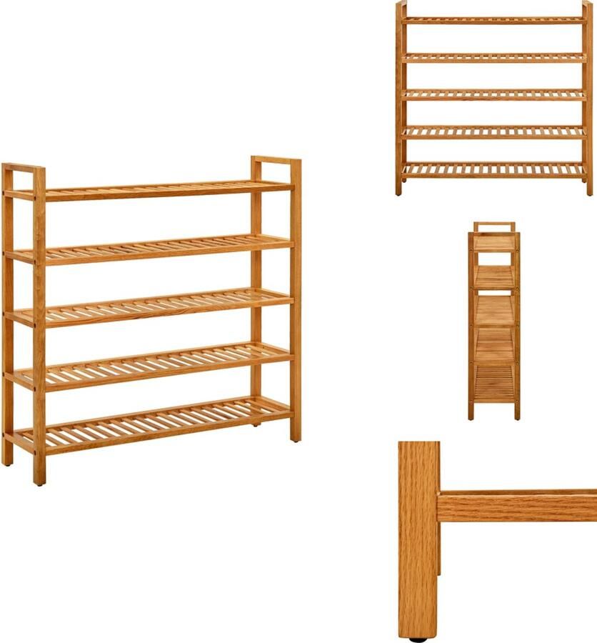 The Living Store Schoenenrek met 5 schappen 100x27x100 cm massief eikenhout Schoenenrek Eikenhouten Schoenenrek Schoenen Organisatie Vintage Schoenenrek Landelijk Schoenenrek - Foto 3