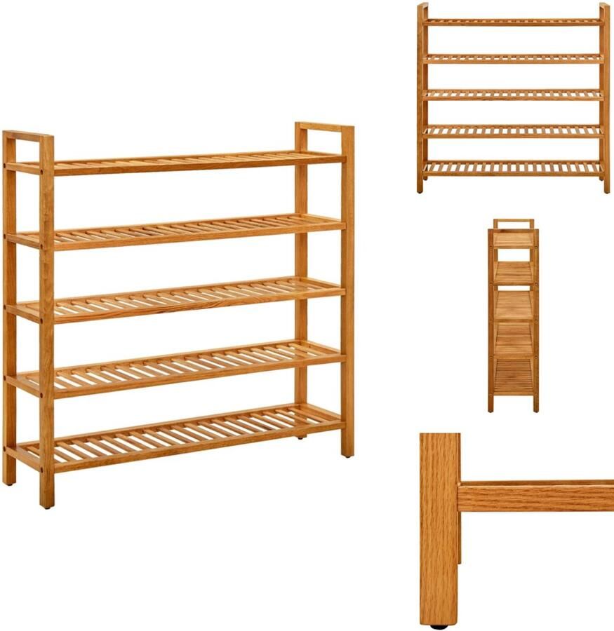 The Living Store Schoenenrek met 5 schappen 100x27x100 cm massief eikenhout Schoenenrek Eikenhouten Schoenenrek Schoenen Organisatie Vintage Schoenenrek Landelijk Schoenenrek - Foto 2
