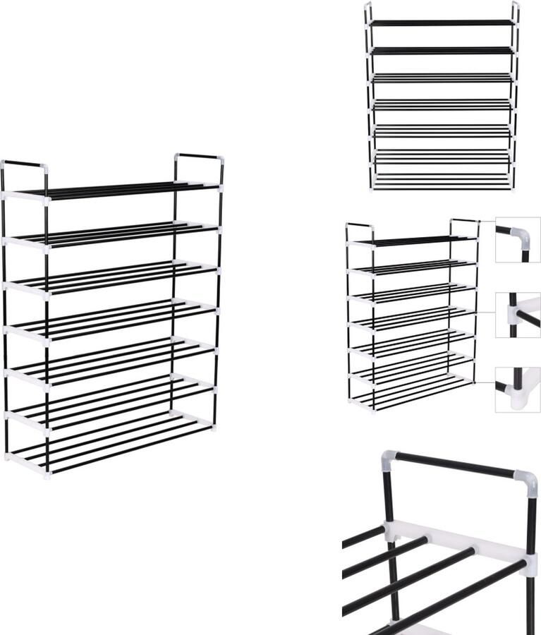 VidaXL Schoenrek Schoenrekken Schoenorganiser Schoenorganisers Schoenenrek met 7 schappen metaal en kunststof zwart
