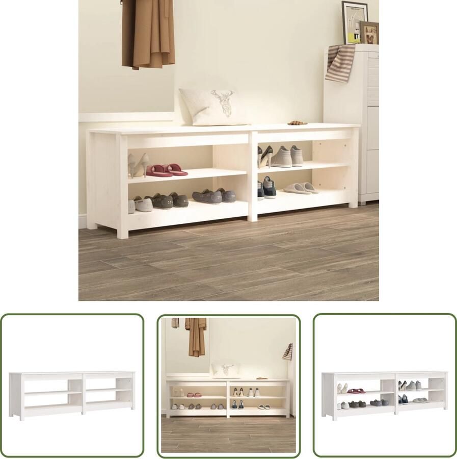 The Living Store Schoenenbank Classic Pine Gangopslag 160 x 36.5 x 50 cm Wit Schoenenbank Schoenuitleg Gang Meubilair Binnenmeubels Hout Meubelen - Foto 2